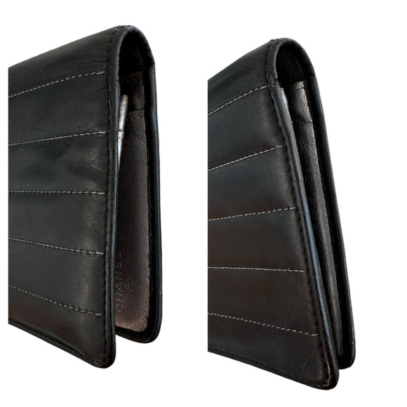 Authentic CHANEL Black Smooth Pin Stripe Quilted Leather Long Wallet with Box - Picture 7 of 16